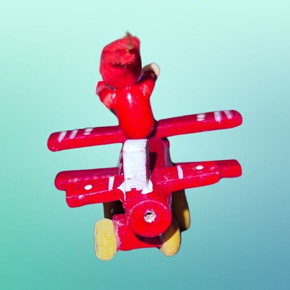 Vintage Handpainted Wooden Christmas Airplane Figurine Ornament - Picture 2 of 5